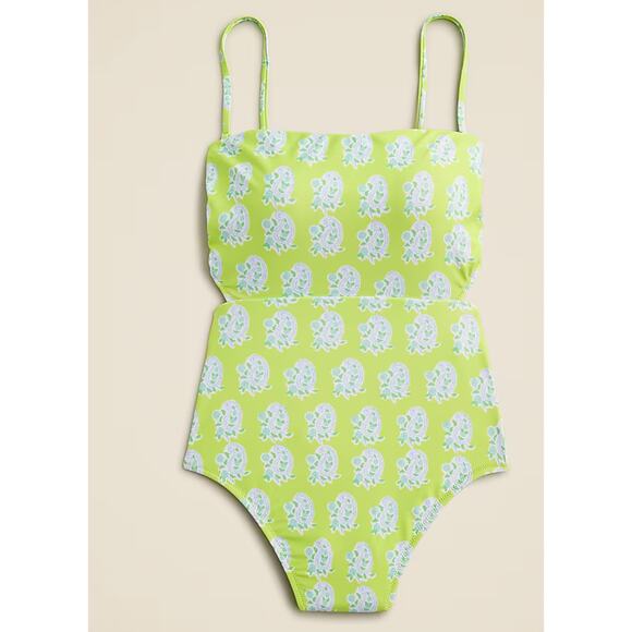 J. Crew Other - J.Crew SZ Blockprints cutout one-piece swimsuit in green paisley Size 6 #BP262